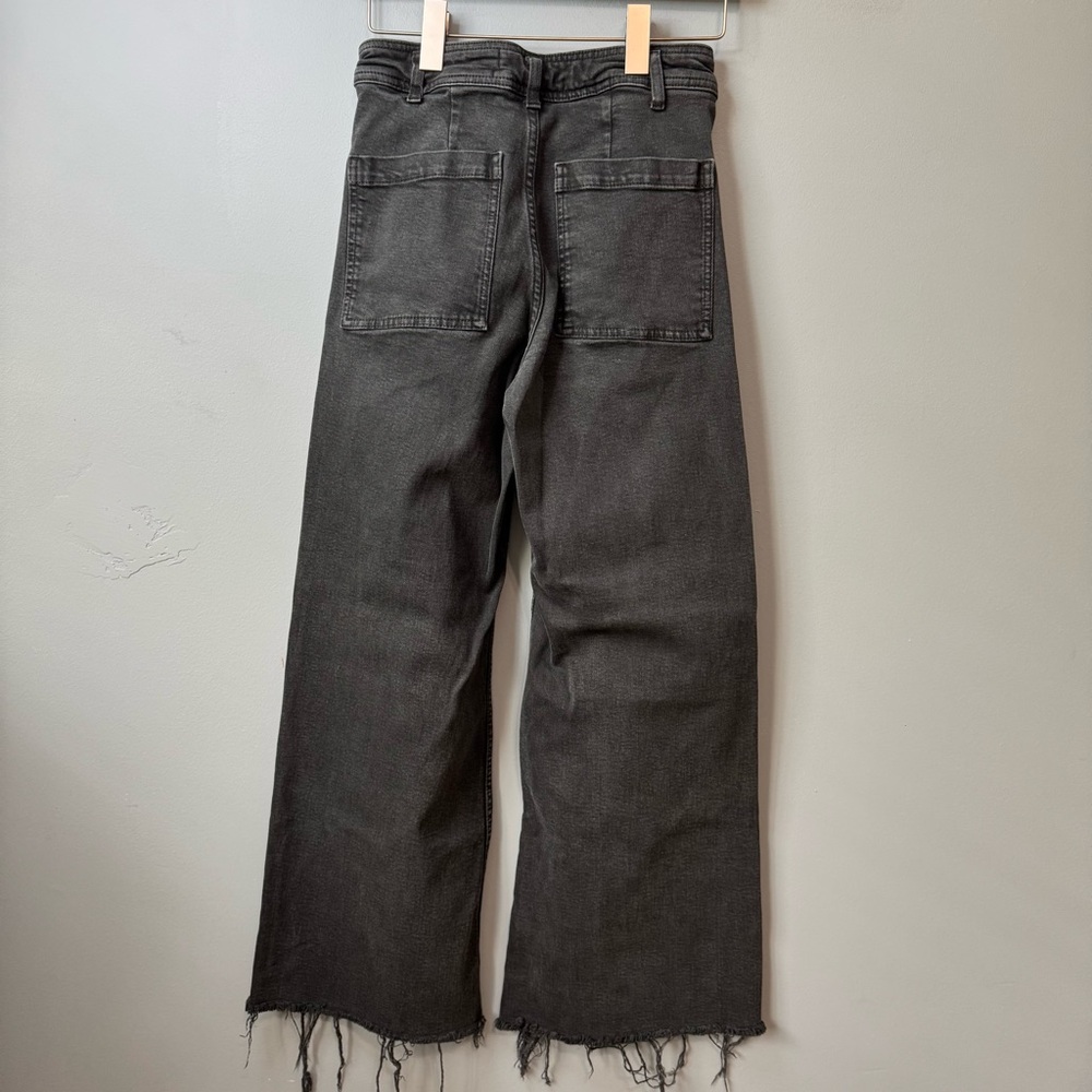 ZARA The Marine Straight Hi Rise Wide Leg Raw Hem Jeans Faded Black. Women’s 4 - Picture 7 of 12